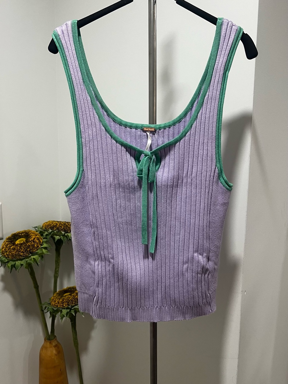 Free People All Star Lavender Tank with Green Trim and Tie